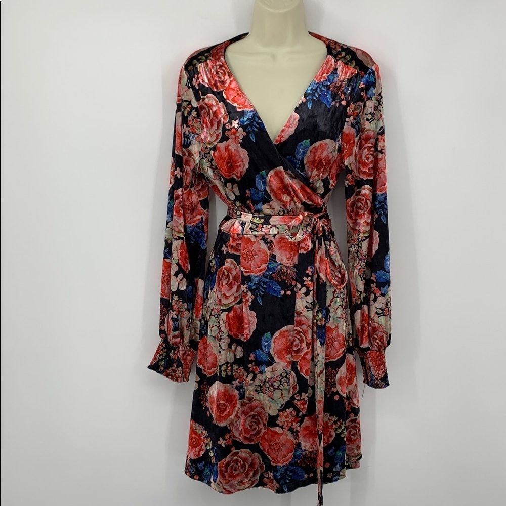 ModCloth Celestial Silhouette wrap dress velvet velour balloon sleeve new Large